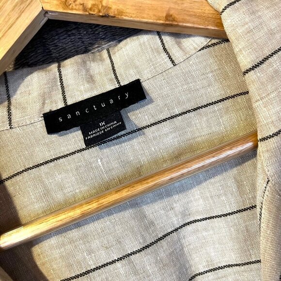 Sanctuary Ocean Button Down Shirt 1X Linen Blend Neutral Coastal Grandma Stripes - Picture 4 of 8